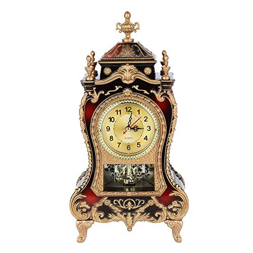 Antike Barock-Tischuhr, Hohe Goldene Kaminuhr, Antike Tischuhr, Kunststoff, Vintage-Stil, Kunststoff-Tischuhr, Antikes Zuhause, Hotel, Dekorative Schreibtischwecker (bräunlich rot) (Bräunlichrot) von KIMISS