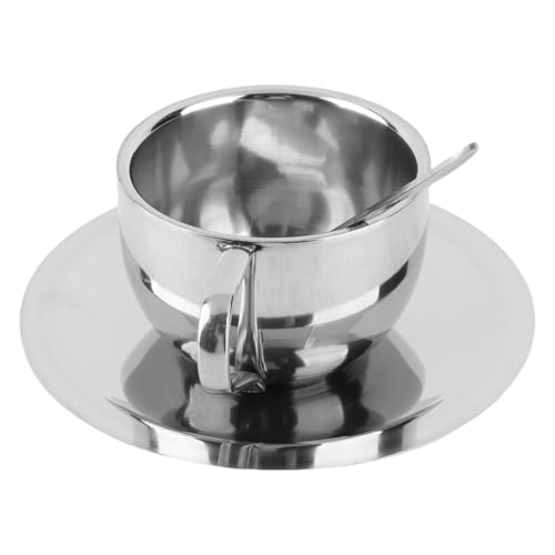 KIMISS Kaffeetasse Untertasse, Anti -Skalding -Kaffeetasse Edelstahl Europäischer Löffel Set Nicht Verbrichtung Edelstahl Sets mit Untertassen und Löffel Tee Griffbechern mit Tischgeschirr von KIMISS