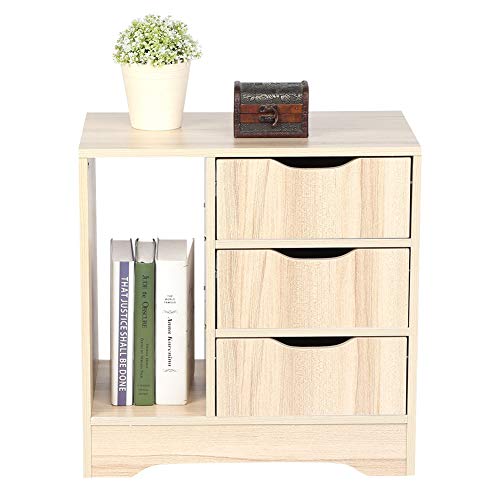 KIMISS Moderner Weißer Nachttschrank - 3 Schubladenkiste für Schlafzimmerlager, Zeitgenössische Möbel für Wohnzimmer und Schlafzimmer (Beige) von KIMISS