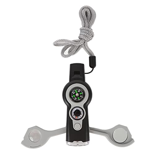KIMISS Multifunktionales Notpfiff mit LED und Thermometer - 7 -in 1 Werkzeug Zum Wandern, Klettern, Campen, Außen (Grau-weiß) von KIMISS