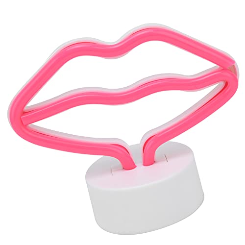 KIMISS Neon-Lippen-Schild, Rosa Neon-Lippen auf Ständer, Rosa PVC-Silikon, Lippenförmige LED-Neonschilder mit Ständer, USB-betriebene Neonlichtlampe für Babyzimmer-Party von KIMISS