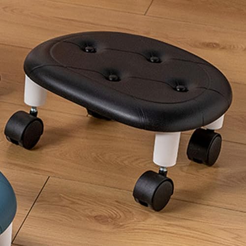 KIMISS Rollhocker mit Hoher Gewichtskapazität mit Rädern - Runder Kunstlederhocker für den Haus und Salon, Kompaktes Design (Black) von KIMISS