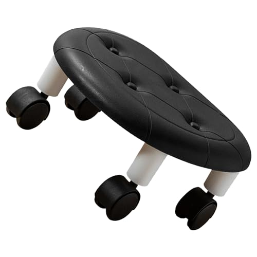 KIMISS Runde Niedrige Rollhocker mit Rad, Fuax Leder Universal Kleines und Kompaktes Radhocker Roller Schwenkhocker Hochgewichts Kapazität für Fantastische Stühle Kunstrahmen (Black) von KIMISS