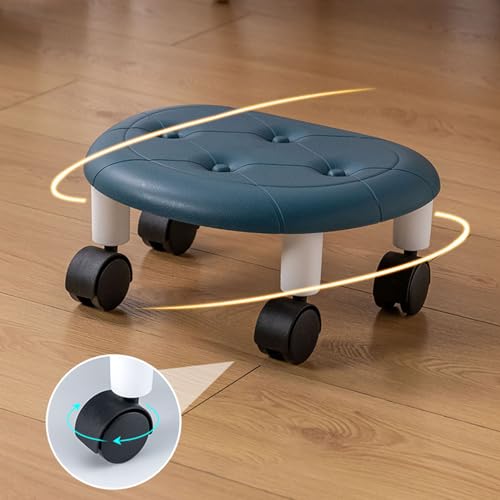 KIMISS Runde Niedrige Rollhocker mit Rad, Fuax Leder Universal Kleines und Kompaktes Radhocker Roller Schwenkhocker Hochgewichts Kapazität für Fantastische Stühle Kunstrahmen (Blue) von KIMISS