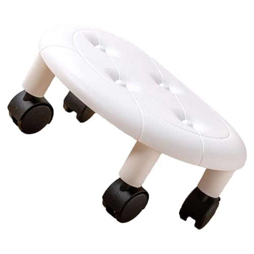 KIMISS Runde Niedrige Rollhocker mit Rad, Fuax Leder Universal Kleines und Kompaktes Radhocker Roller Schwenkhocker Hochgewichts Kapazität für Fantastische Stühle Kunstrahmen (White) von KIMISS