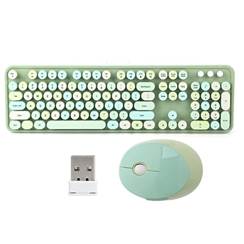 KIMISS Runde Tastenkappen-Tastatur, 2,4 GHz Kabellose 104-Tasten-Tastatur und Maus-Set ABS-Tastatur-Maus-Set Büro-Desktop Niedliche Tastatur für Computer (grüne Mischfarbe) von KIMISS