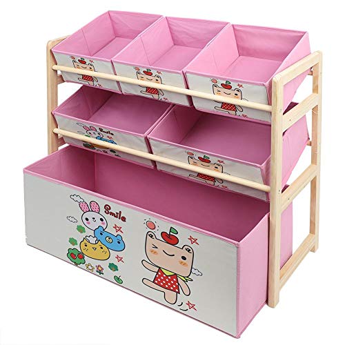 KIMISS Schöne Rosa Cartoon -Aufbewahrungsbox - DREI Schicht Holzspielzeugregal mit Sechs Kisten von KIMISS