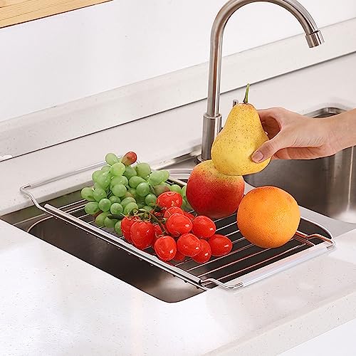 KIMISS Teleskop -Spüle Lagerregal - Edelstahl Erweiterbarer Küchenspüle Organizer mit Abflussschale und Schwammhalter für Küche und Badezimmer (S m l xl xxl) von KIMISS