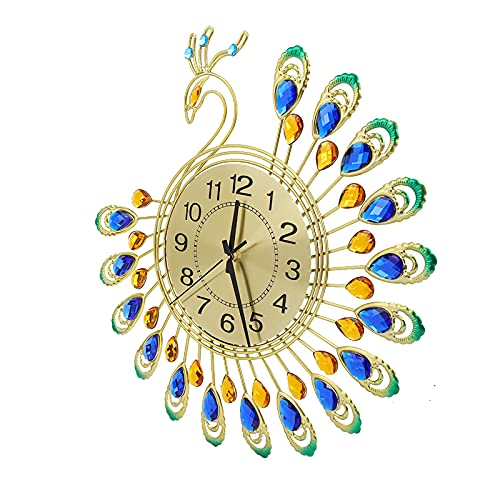 KIMISS Uhr, Nicht Tickende Uhr, Eisen, Eisen, Moderne Wanduhr, Große 3D-Pfauenform, Nicht Tickende, Leise Uhr für Wohnzimmerdekoration von KIMISS