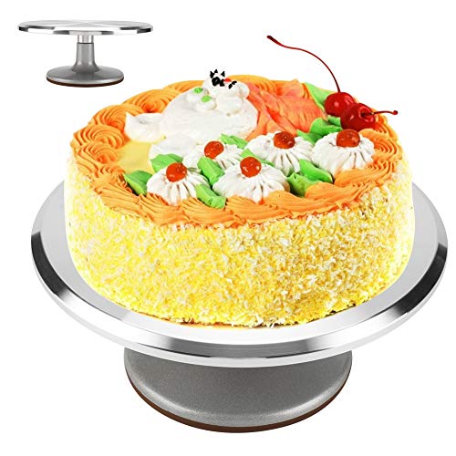 Kuchendekorationsständer Kuchendekoration Drehständer Silber Aluminium Silikon 12-Zoll-Aluminium-Kuchen-Drehteller Rotating Revolving Decorating Stand Gebäck Backen Decor Tool von KIMISS