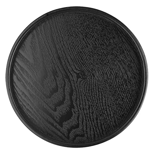 Runder Holz-Serviertablett,Teetablett Schwarzes Holztablett Schwarzes Holz Runde Form Massivholz Tee Kaffee Snack Food Mahlzeiten Serviertablett Teller Restaurant Tabletts 24Cm (24cm) von KIMISS