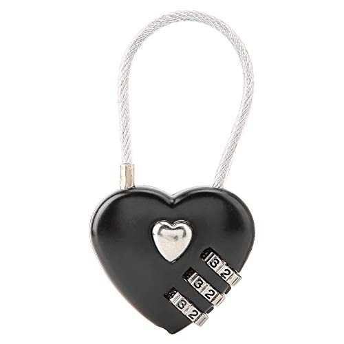 Schließfachschloss Herzform 3-stelliger Code Kombination Gepäcktaschenschloss Passwort Sicherheit Paar Vorhängeschloss (Schwarz) (Schwarz) von KIMISS