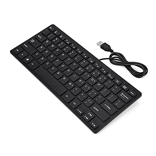 Kleine USB-Tastatur - 78 Tasten Ultradünne PC-Tastatur Mit Kabel für Desktop-Computer Laptop (Schwarz) von KIMISS
