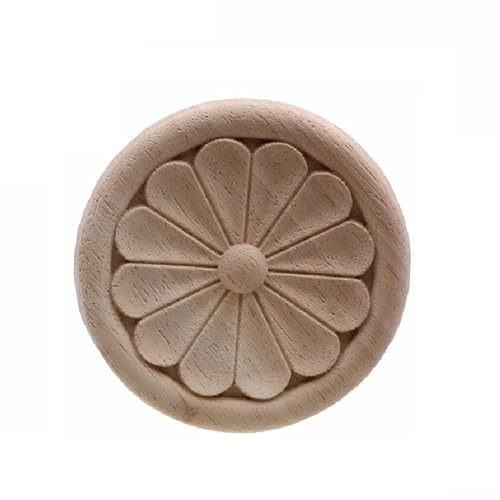 Geschnitzt Runde 2 Stück Blumen Holzschnitzerei Holzapplikationen Möbel Schrank Unbemalte Holzleisten Aufkleber Dekorative Figuren 10 X 10 Cm von KIMLUD