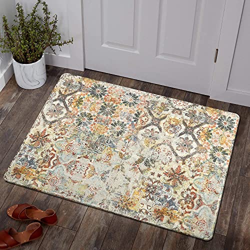 KIMODE Boho Blumen Medaillon Innen Klein Fußmatte 60x90cm,Waschbarer Flur Teppich Weich rutschfest Badematte Für Badezimmer Küche Schlafzimmer Einganglsbereich von KIMODE