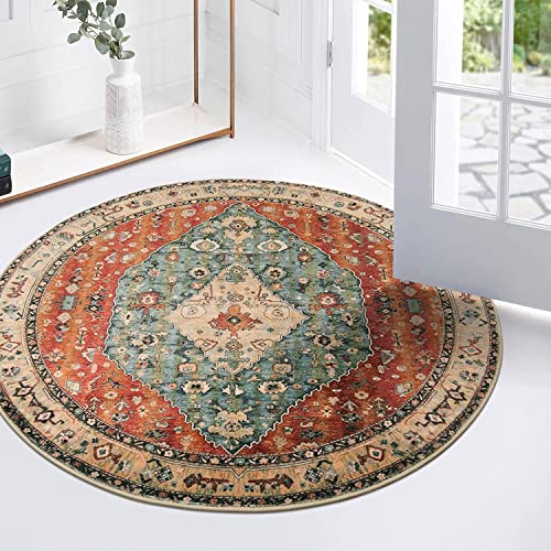 KIMODE Boho Teppich Rund, Waschbar für Wohnzimmer, Weich Kurzflor Schlafzimmer Runder für Kinderzimmer, Größe: Ø 90cm von KIMODE