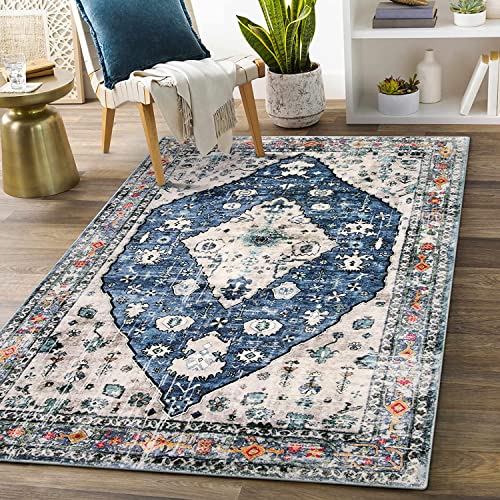 KIMODE Boho Tribal Teppich Wohnzimmer,90 x 150cm Blau Waschbarer Bohemian Kurzflor küchenläufer Teppiche,Weich rutschfest Schlafzimmer Teppiche Für Küche esszimmer Eingangsbereich von KIMODE