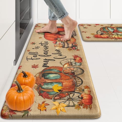 KIMODE Küchenmatten, gepolstert, Anti-Ermüdung, Braun, Kürbiskutsche, Küchenteppich, 2er-Set, gepolsterte Küchenbodenmatten, Halloween-Standmatten für Waschküche, Büro, Waschbecken, Schreibtisch, 43,2 KIMODE Küchenmatten, gepolstert, Anti-Ermüdung, Braun, Kürbiskutsche, Küchenteppich, 2er-Set, gepolsterte Küchenbodenmatten, Halloween-Standmatten für Waschküche, Büro, Waschbecken, Schreibtisch, 43,2 von KIMODE