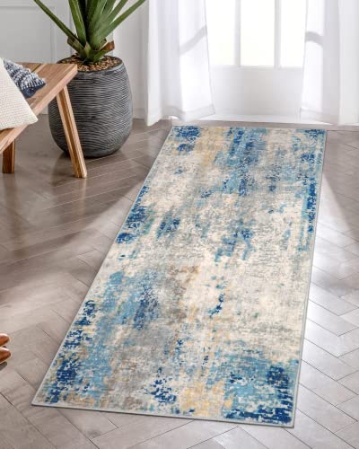 KIMODE Modern Abstrakte Teppich Läufer 60 x 130cm,Weich Kunstwolle Kurzflor Flur Teppich rutschfest Waschbarer Teppiche Gegend,Für Badezimmer Küche Schlafzimmer Eingangsbereich Innen von KIMODE