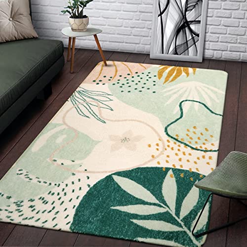 KIMODE Grün Pflanze Teppich Schlafzimmer 90 x 150cm, Waschbarer Modern Kurzflor Küchenläufer Weich rutschfest Wohnzimmer Teppiche für Küche Esszimmer Kinderzimmer Eingangsbereich von KIMODE