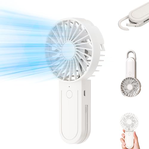 KIMTAR Mini Ventilator Handventilator，Kleiner Tragbarer Ventilator mit Teleskophaken, Wimpernventilator Akku Aufladbar mit 3 Geschwindigkeiten für Drinnen und Draußen Reisen Weiß von KIMTAR