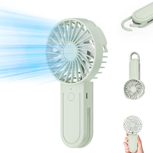 KIMTAR Mini Ventilator Handventilator，Kleiner Tragbarer Ventilator mit Teleskophaken, Wimpernventilator Akku Aufladbar mit 3 Geschwindigkeiten für Drinnen und Draußen Reisen Grün von KIMTAR
