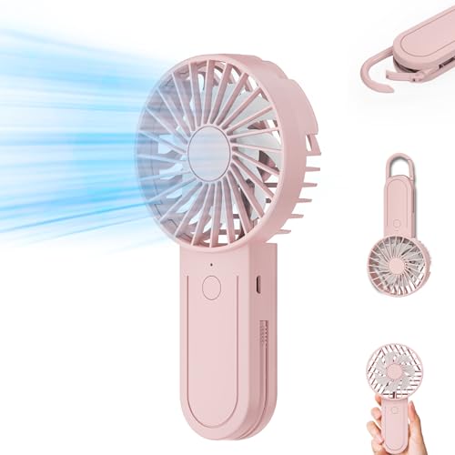 KIMTAR Mini Ventilator Handventilator，Kleiner Tragbarer Ventilator mit Teleskophaken, Wimpernventilator Akku Aufladbar mit 3 Geschwindigkeiten für Drinnen und Draußen Reisen Rosa von KIMTAR