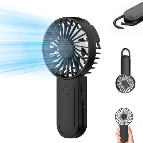 KIMTAR Mini Ventilator Handventilator，Kleiner Tragbarer Ventilator mit Teleskophaken, Wimpernventilator Akku Aufladbar mit 3 Geschwindigkeiten für Drinnen und Draußen Reisen Schwarz von KIMTAR