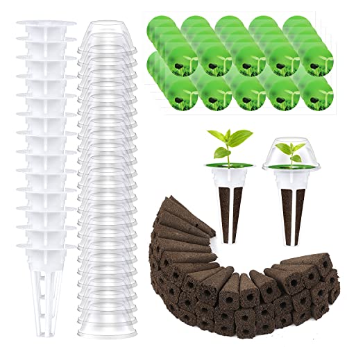136 Stück Hydroponische Anzuchtsysteme Kit, 50 Wachstumsschwämme für Hydroponik mit 12 Hydroponische Pflanzkorb 24 Transparenten Isolierdeckel 50 Etiketten für Pflanzen Hydrokultur Set von KINBOM
