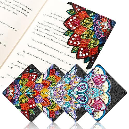 4stk Diamant Malerei Lesezeichen, 5D Diamant Malerei Lesezeichen für Buchliebhaber PU-Leder DIY Diamant Malerei Lesezeichen für Kunst Handwerk Heimbüro Schule von KINBOM