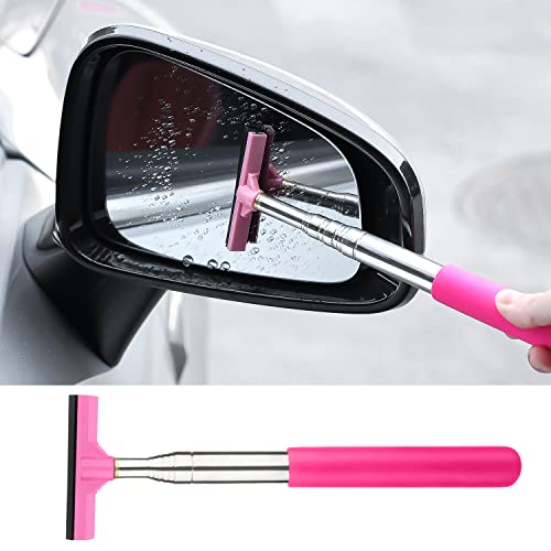 Auto Rückspiegelwischer, Teleskopischer Auto-Spiegelwischer mit 86 cm Langer Teleskopstange, Verstellbarer Automatischer Spiegelwischer für Spiegelglas-Regenwassernebel (Rosa) von KINBOM