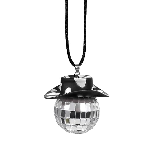 Car Disco Ball, 4,6 x 5,8 cm Niedlich Autospiegel Hänger Mit Schwarz Cowboyhut Hänger für Autospiegel Auto-Hängezubehör Ästhetisch von KINBOM