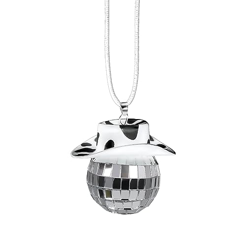 Car Disco Ball, 4,6 x 5,8 cm Niedlich Autospiegel Hänger Mit Weiss Cowboyhut Hänger für Autospiegel Auto-Hängezubehör Ästhetisch von KINBOM