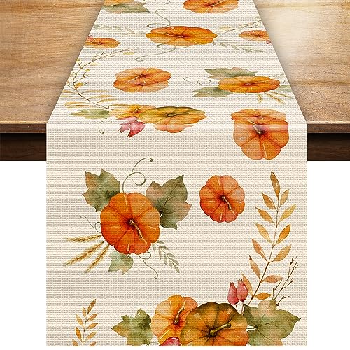 Herbst Tischläufer, 33x183cm Tischläufer Kürbis Tischläufer Deko, Tischläufer Sackleinen, Thanksgiving Tischläufer für Küche Party Bar Restaurant von KINBOM