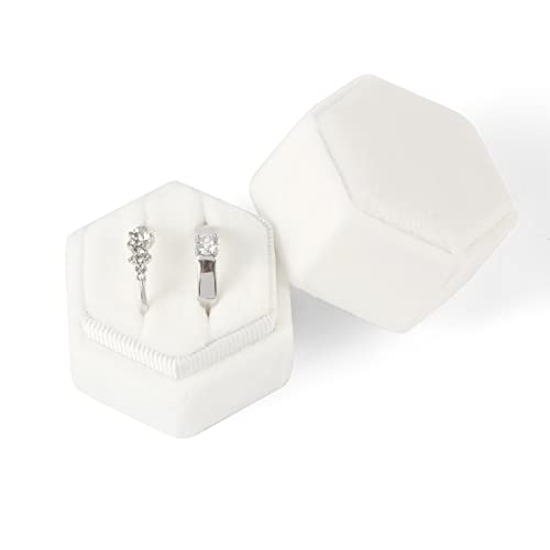KINBOM Ringbox Hochzeit, Ringschatulle Kordhose Sechskant Ringschatulle für 2 Ringe mit Abnehmbarem Deckel für Antrag Verlobung Hochzeit Valentinstag, Ring Nicht Lieferumfang Enthalten(Weiß) von KINBOM