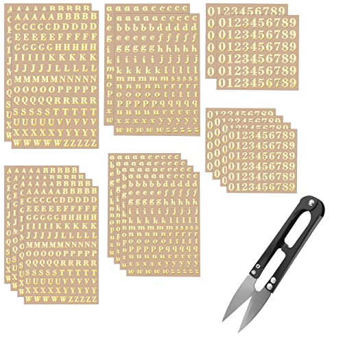 KINBOM 18 Blätter Kleine Goldene Buchstabenaufkleber, Metallische Buchstabenaufkleber Alphabet Aufkleber Glitzer Selbstklebende Alphabet Aufkleber für Nail Art Scrapbook, mit Schere (Golden) von KINBOM