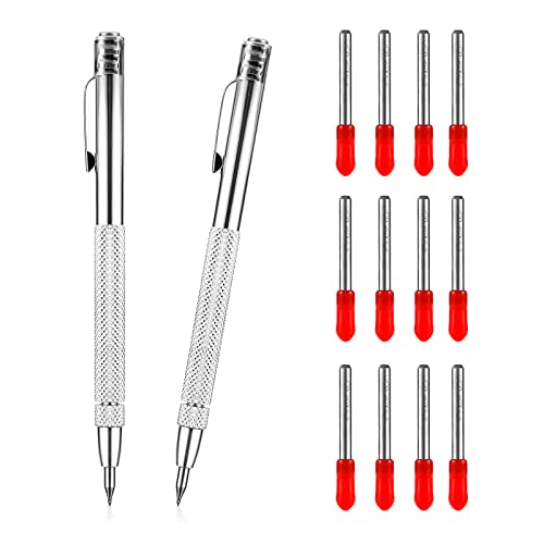 KINBOM 2 Stück Wolframcarbid Stift, Anreißnadel Hartmetall mit Magnet Anreißwerkzeug mit Zusätzlichen 12 Ersatz-Red-Hat-Markierspitzen für Glas/Metallblech Reißnadel Diamant für Keramik von KINBOM