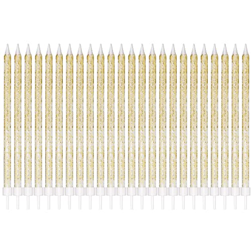 KINBOM 24PCS Geburtstagskerzen, Lang und Dünn Kerze Birthday Candles in Haltern Kuchenkerze zum Feiern Abschluss Geburtstag Jubiläum Hochzeit Party Dekoration Ruhestand (Weißgold) von KINBOM