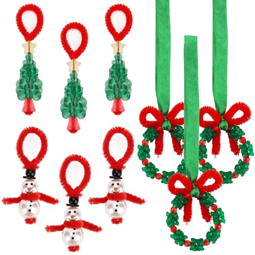 KINBOM 36 Weihnachts Dekoration Set, Buntes DIY Weihnachtsperlen Bastelset Einschließlich 12 Schneemännern, 12 Weihnachtsbaumen, 12 Girlanden, Weihnachtsdekorations für Partys (Montage Erforderlich) von KINBOM