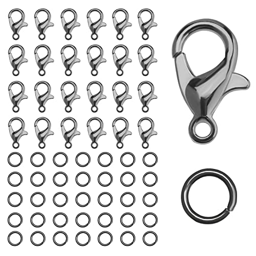 KINBOM 50 Karabinerverschluss und 120 Offenem Sprungringsatz, Magnet Halskettenverschluss Armbandverschlusse Karabinerverschluss Schmuck (Verschluss: 12x6mm + Ring: 0,7x5mm, Pistole Schwarz) von KINBOM