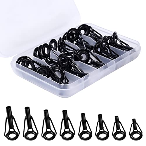 KINBOM Angelrute Reparatur Spitzenring, 1,8-3,2mm Edelstahl Ersatz Rutenspitzen Reparaturset mit Kunststoffbox Angelrute Reparatur Kit für Süßwasser Salzwasser Angelliebhaber (Schwarz, 8 Größen) von KINBOM