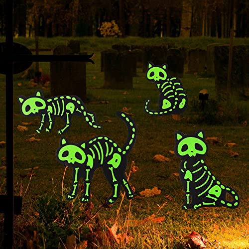 KINBOM Schwarze Katze Deko Halloween, 4 Stück Schwarze Katze Deko Garten Reflektierende Katze Silhouette Katze Gartenstecker Scary Halloween Dekoration Garten für Halloween Party von KINBOM