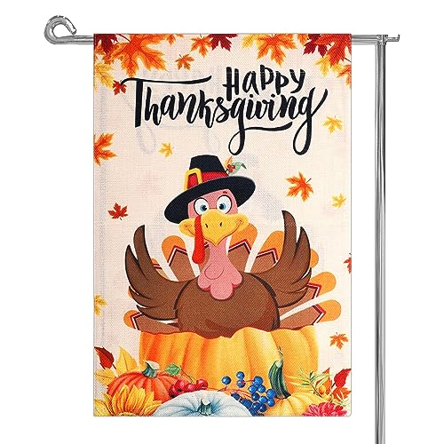 Thanksgiving Gartenflagge, 30x45cm Sackleinen Herbst Flagge Herbst Kürbis Truthahn Ahornblatt Garten Flagge für Den Hof Draußen Als Thanksgiving Dekoration von KINBOM