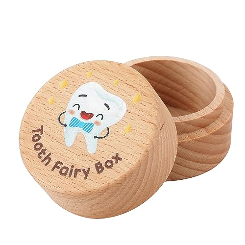 Zahnfee Box, Zahnbox aus Holz Niedliche Zahn Andenkenbox Zahn Aufbewahrungsbox Baby Zahnbox für Kinder Jungen und Mädchen(Stil 1) von KINBOM