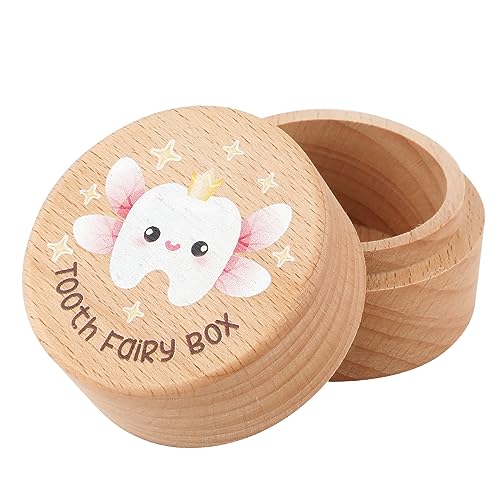 Zahnfee Box, Zahnbox aus Holz Niedliche Zahn Andenkenbox Zahn Aufbewahrungsbox Baby Zahnbox für Kinder Jungen und Mädchen(Stil 2) von KINBOM