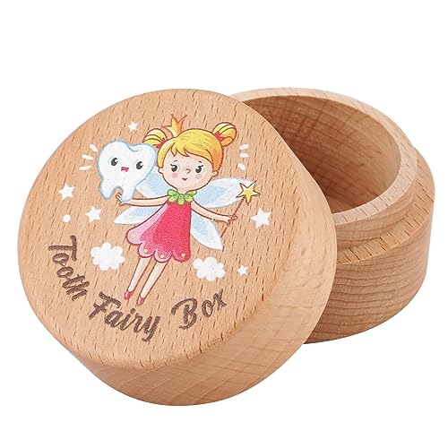 Zahnfee Box, Zahnbox aus Holz Niedliche Zahn Andenkenbox Zahn Aufbewahrungsbox Baby Zahnbox für Kinder Jungen und Mädchen(Stil 3) von KINBOM