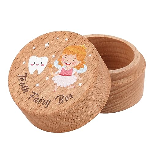 Zahnfee Box, Zahnbox aus Holz Niedliche Zahn Andenkenbox Zahn Aufbewahrungsbox Baby Zahnbox für Kinder Jungen und Mädchen(Stil 4) von KINBOM