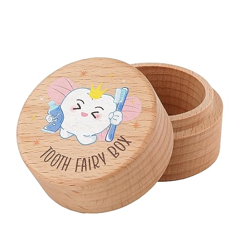 Zahnfee Box, Zahnbox aus Holz Niedliche Zahn Andenkenbox Zahn Aufbewahrungsbox Baby Zahnbox für Kinder Jungen und Mädchen(Stil 5) von KINBOM