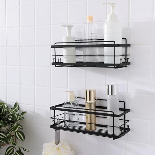 KINCMAX 2er Pack Duschablage ohne Bohren - Duschregal Set mit 2 Größen - 2x Badregal Shampoo Halterung für die Dusche - Shower Shelf Set - Glattes Design - Schwarz von KINCMAX