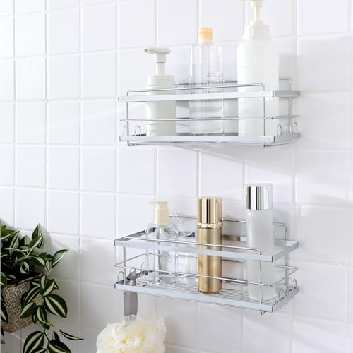 KINCMAX 2er Pack Duschablage ohne Bohren - Duschregal Set mit 2 Größen - 2x Badregal Shampoo Halterung für die Dusche - Shower Shelf Set - Glattes Design - Silberfarben von KINCMAX